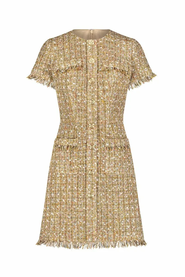 Women Every Day Dresses Mac Duggal Boucle Short Sleeve Mini Dress With Pockets Latte Multi