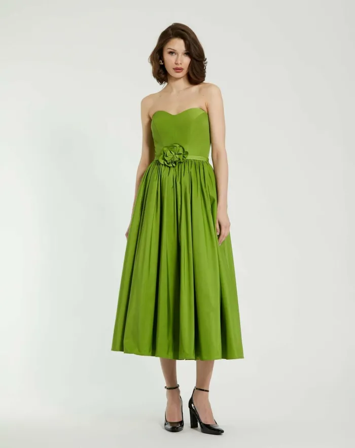 Women Every Day Dresses Mac Duggal Faille Strapless A Line Midi Dress With 3D Rose Pear