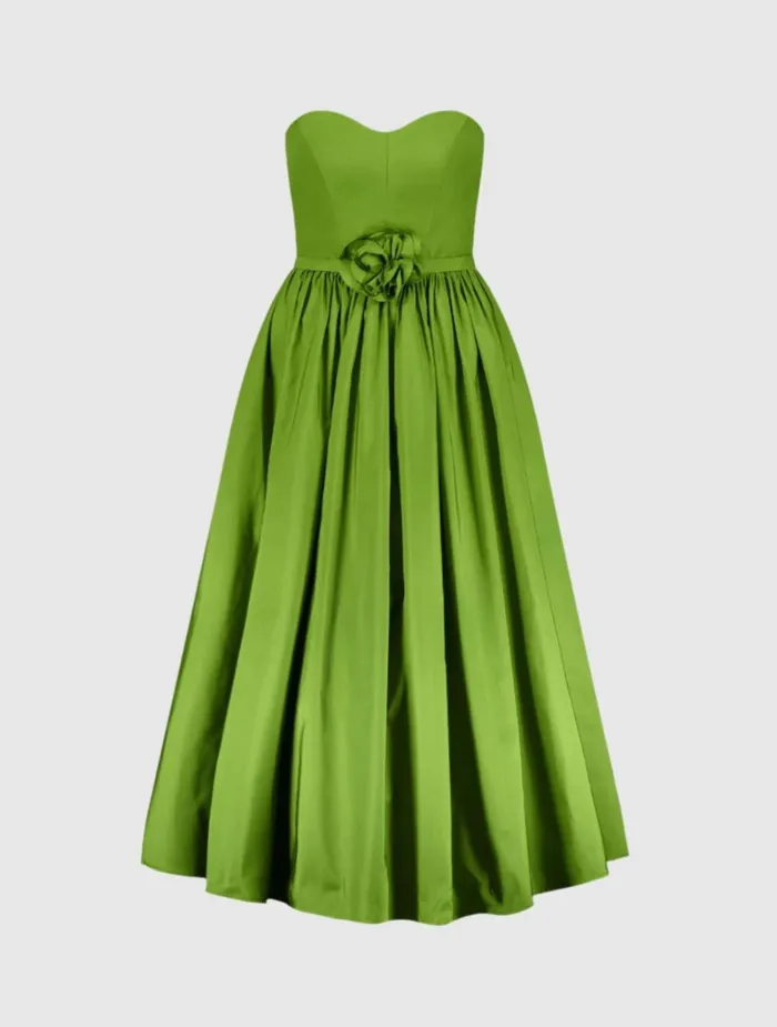 Women Every Day Dresses Mac Duggal Faille Strapless A Line Midi Dress With 3D Rose Pear