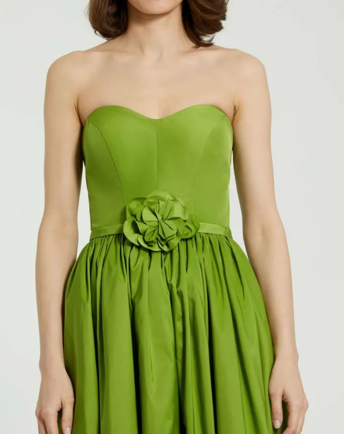 Women Every Day Dresses Mac Duggal Faille Strapless A Line Midi Dress With 3D Rose Pear