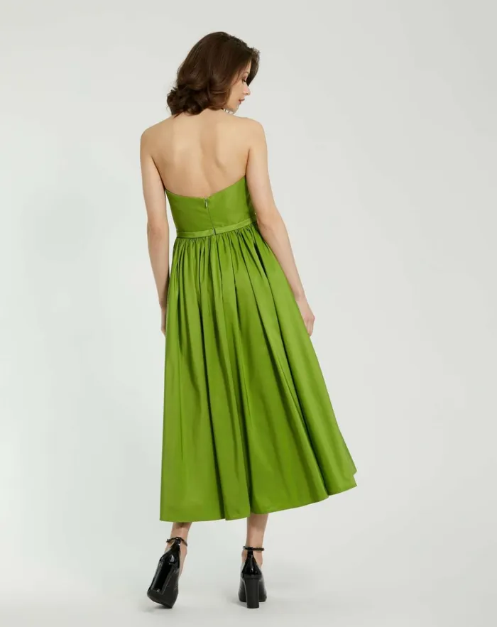 Women Every Day Dresses Mac Duggal Faille Strapless A Line Midi Dress With 3D Rose Pear