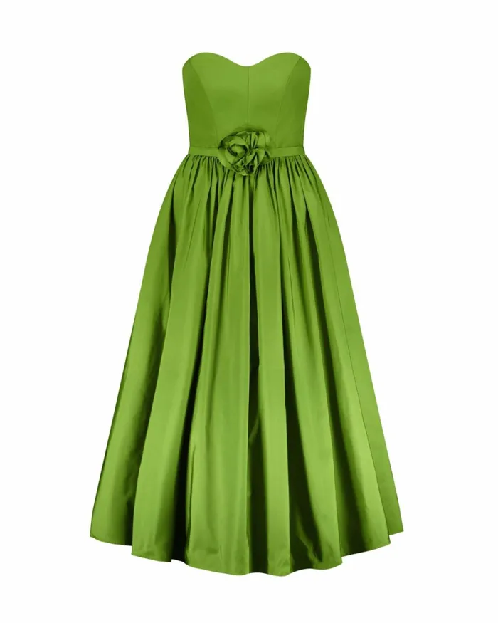 Women Every Day Dresses Mac Duggal Faille Strapless A Line Midi Dress With 3D Rose Pear