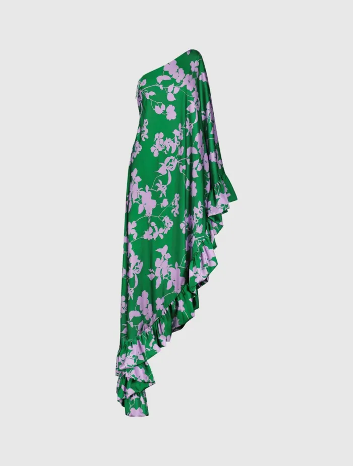 Women Every Day Dresses Mac Duggal Printed Charmeuse One Shoulder Draped Gown Green Multi