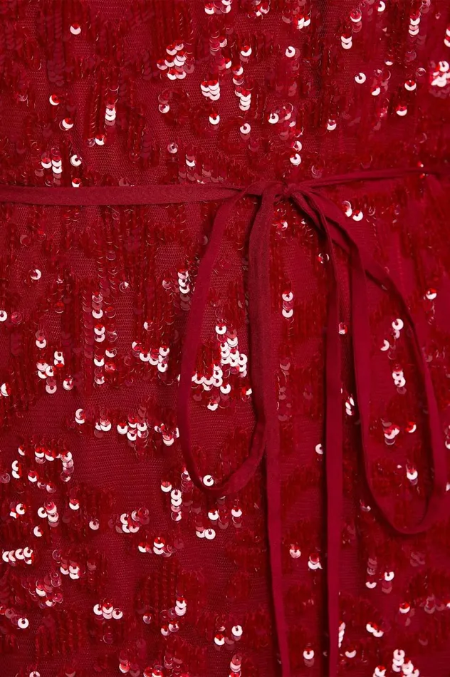 Women Exclusives Needle and Thread Annie Sequin Tiered Ankle Gown Red