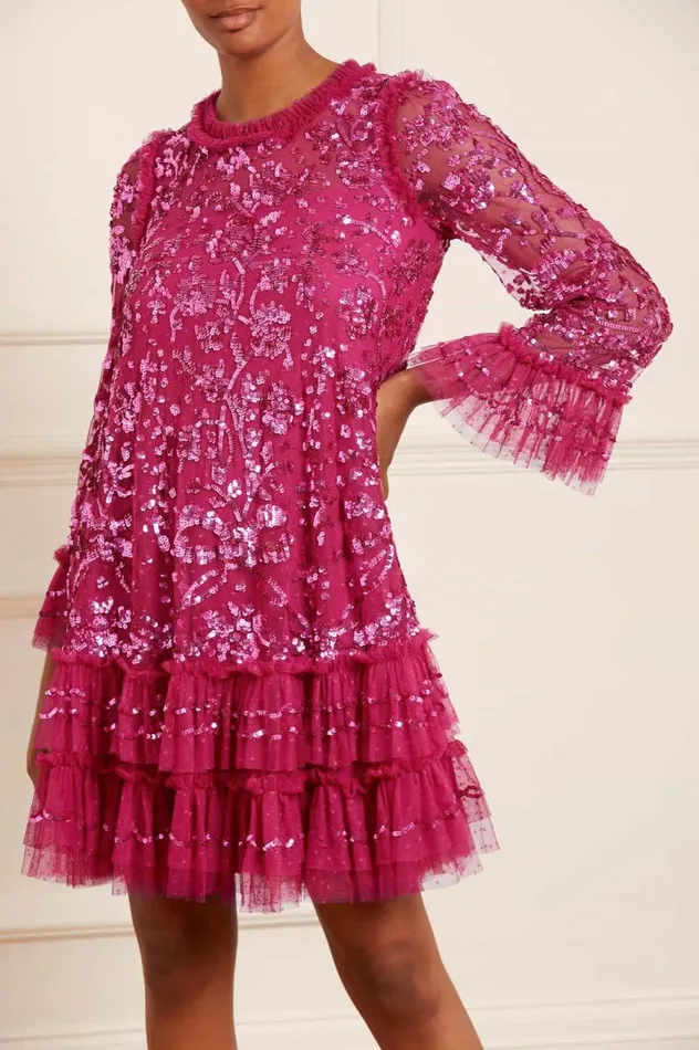 Women Exclusives Needle and Thread Celia Long Sleeve Mini Dress Pink