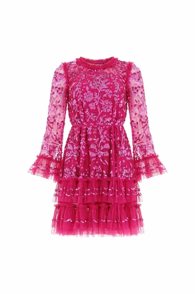 Women Exclusives Needle and Thread Celia Long Sleeve Mini Dress Pink