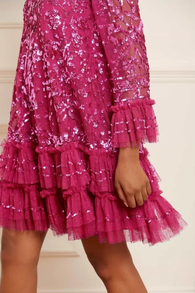 Women Exclusives Needle and Thread Celia Long Sleeve Mini Dress Pink
