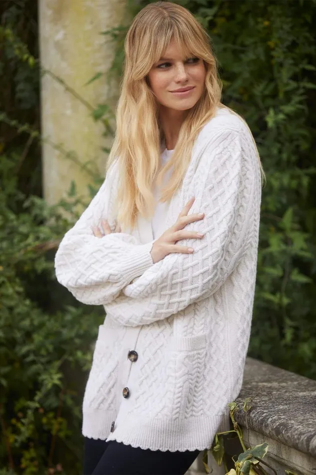 Women Exclusives Needle and Thread Elsie Cable Longline Cardigan Champagne