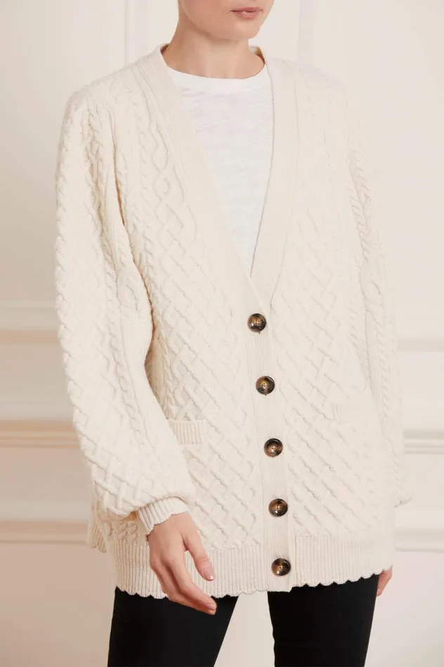 Women Exclusives Needle and Thread Elsie Cable Longline Cardigan Champagne