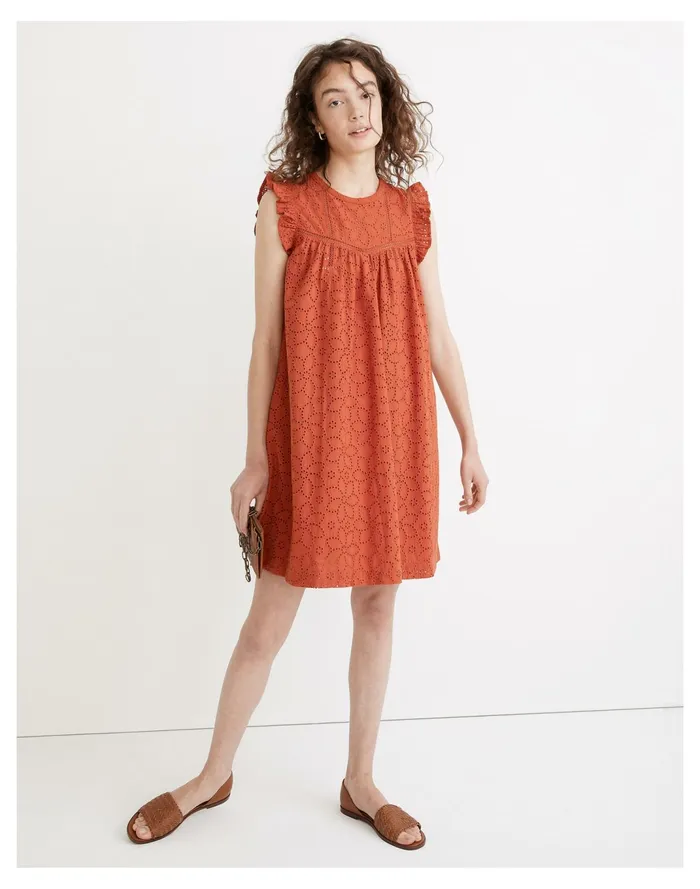 Women Eyelet Ruffle Sleeve Mini Dress Fresh Chili Madewell Dresses
