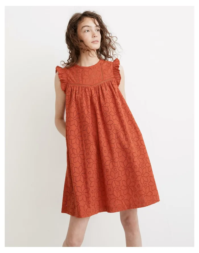 Women Eyelet Ruffle Sleeve Mini Dress Fresh Chili Madewell Dresses Women Eyelet Ruffle Sleeve Mini Dress Fresh Chili Madewell Dresses