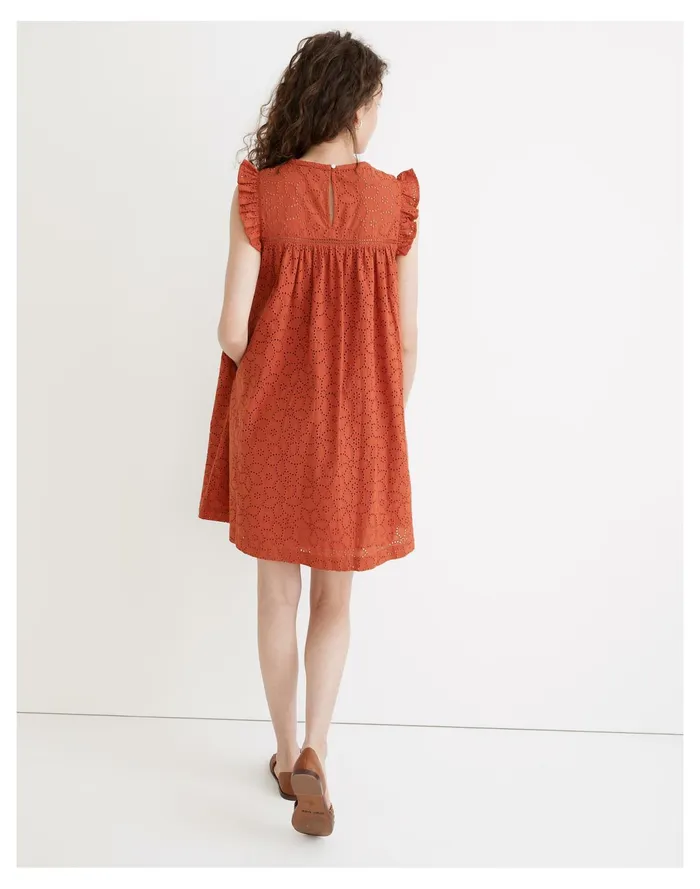 Women Eyelet Ruffle Sleeve Mini Dress Fresh Chili Madewell Dresses Women Eyelet Ruffle Sleeve Mini Dress Fresh Chili Madewell Dresses