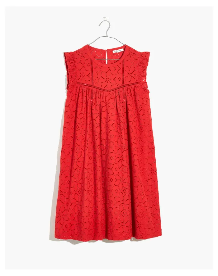 Women Eyelet Ruffle Sleeve Mini Dress Fresh Chili Madewell Dresses Women Eyelet Ruffle Sleeve Mini Dress Fresh Chili Madewell Dresses