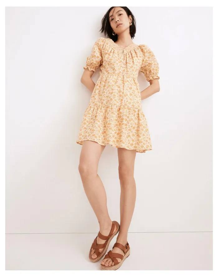 Women Eyelet Trim Tiered Mini Dress In Piccola Floral French Vanilla Madewell Dresses Women Eyelet Trim Tiered Mini Dress In Piccola Floral French Vanilla Madewell Dresses