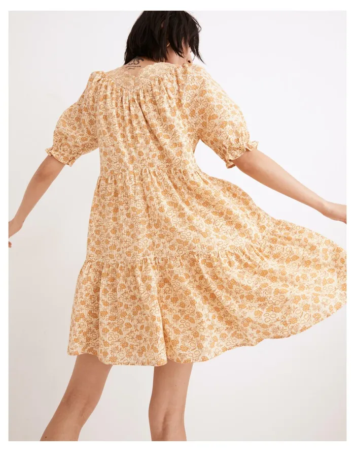 Women Eyelet Trim Tiered Mini Dress In Piccola Floral French Vanilla Madewell Dresses Women Eyelet Trim Tiered Mini Dress In Piccola Floral French Vanilla Madewell Dresses