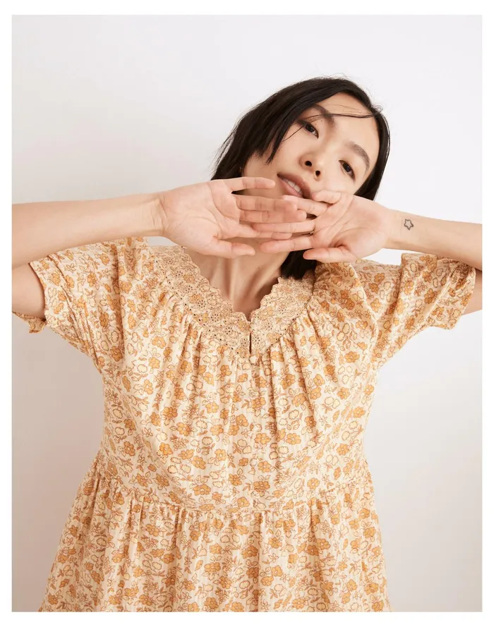 Women Eyelet Trim Tiered Mini Dress In Piccola Floral French Vanilla Madewell Dresses Women Eyelet Trim Tiered Mini Dress In Piccola Floral French Vanilla Madewell Dresses