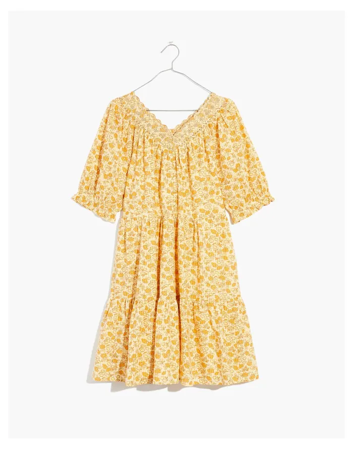 Women Eyelet Trim Tiered Mini Dress In Piccola Floral French Vanilla Madewell Dresses Women Eyelet Trim Tiered Mini Dress In Piccola Floral French Vanilla Madewell Dresses