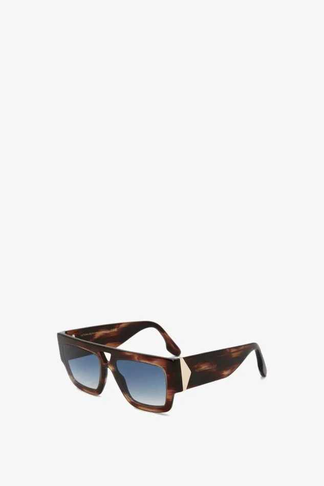 Women Eyewear Victoria Beckham V Plaque Frame Sunglasses In Dark Brown Horn