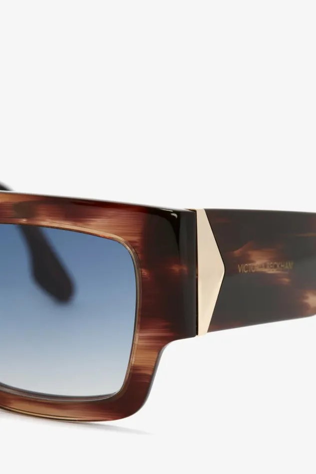 Women Eyewear Victoria Beckham V Plaque Frame Sunglasses In Dark Brown Horn