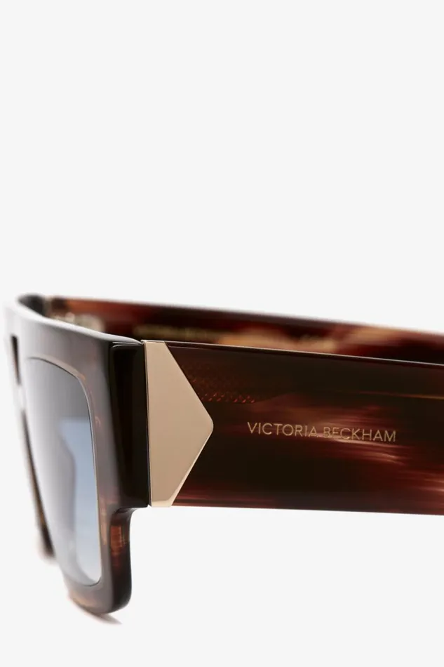 Women Eyewear Victoria Beckham V Plaque Frame Sunglasses In Dark Brown Horn