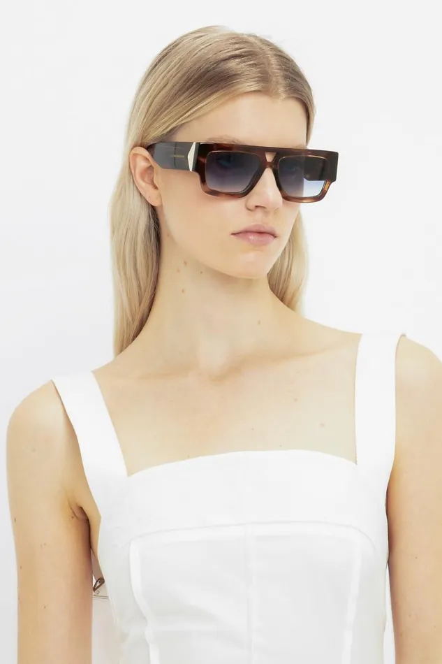 Women Eyewear Victoria Beckham V Plaque Frame Sunglasses In Dark Brown Horn