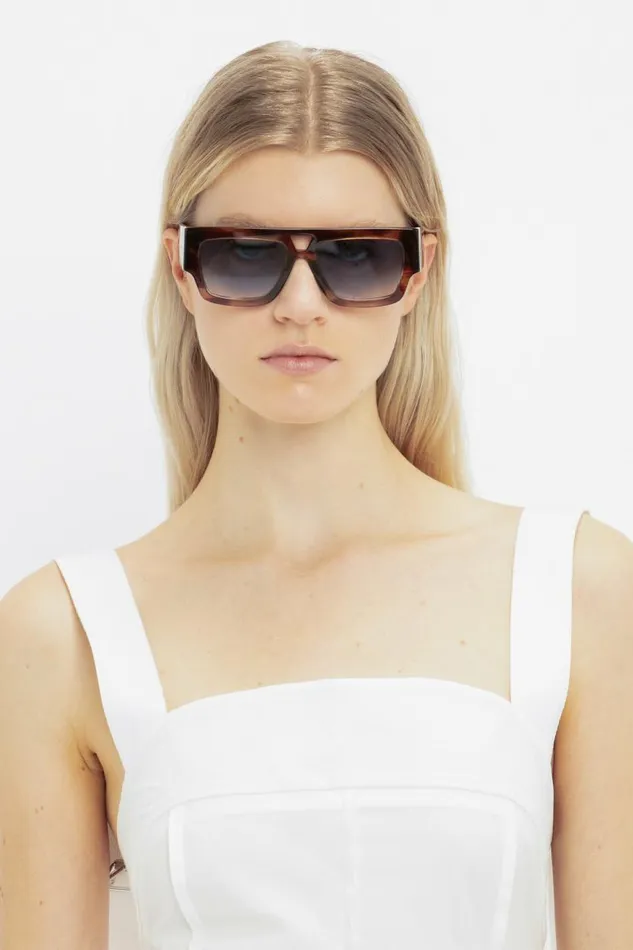 Women Eyewear Victoria Beckham V Plaque Frame Sunglasses In Dark Brown Horn