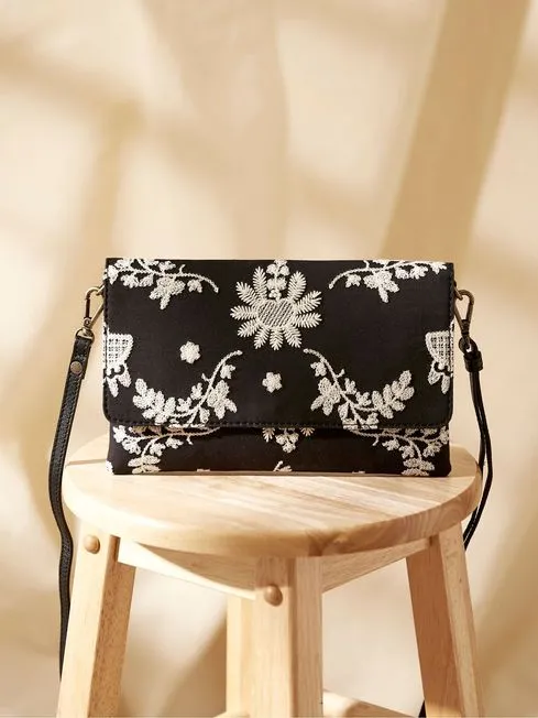 Women Fatface Bags and Wallets Elena Black Broderie Wristlet Bag Women Fatface Bags and Wallets Elena Black Broderie Wristlet Bag