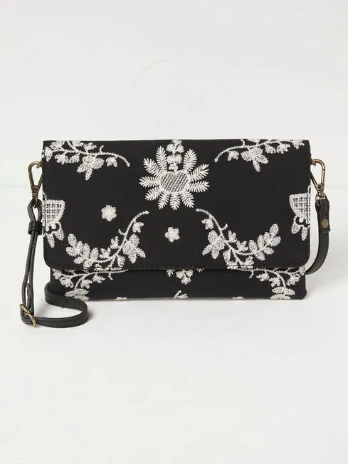 Women Fatface Bags and Wallets Elena Black Broderie Wristlet Bag Women Fatface Bags and Wallets Elena Black Broderie Wristlet Bag