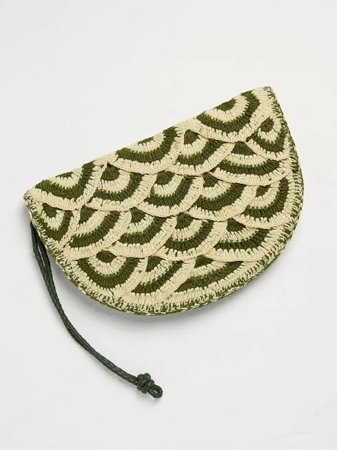 Women Fatface Bags and Wallets Green Scalloped Clutch Bag