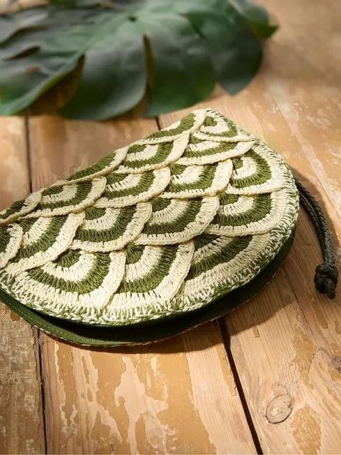 Women Fatface Bags and Wallets Green Scalloped Clutch Bag Women Fatface Bags and Wallets Green Scalloped Clutch Bag