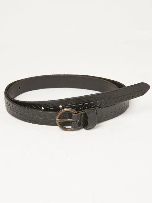 Women Fatface Belts Black Skinny Embossed Belt