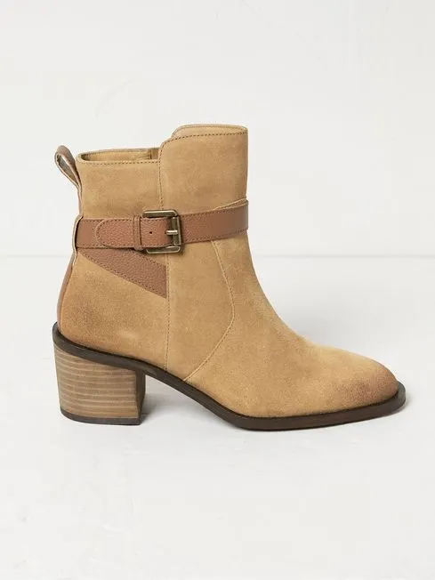 Women Fatface Boots Freya Brown Suede Block Heel Ankle Boots
