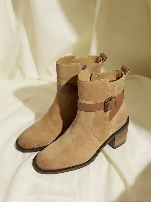 Women Fatface Boots Freya Brown Suede Block Heel Ankle Boots Women Fatface Boots Freya Brown Suede Block Heel Ankle Boots