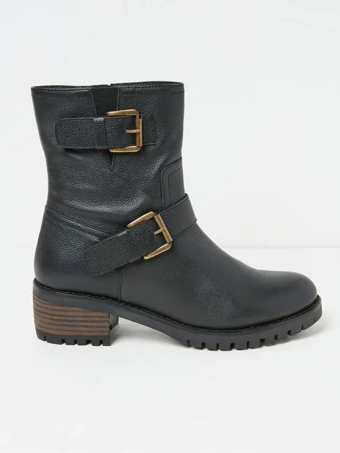 Women Fatface Boots Liberty Black Biker Boots