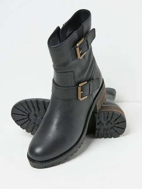 Women Fatface Boots Liberty Black Biker Boots