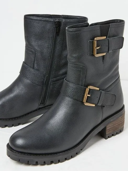 Women Fatface Boots Liberty Black Biker Boots