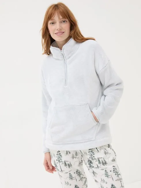 Women Fatface Coats and Jackets Christmas Snuggle Grey Half Zip Fleece