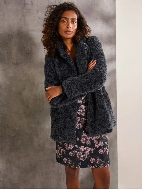 Women Fatface Coats and Jackets Maggie Blue Short Teddy Coat