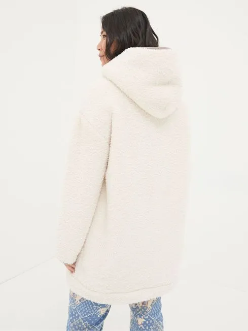 Women Fatface Coats and Jackets Snuggle Ivory Borg Hoodie