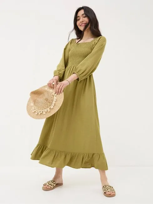 Women Fatface Dresses Adele Green Midi Dress With Linen