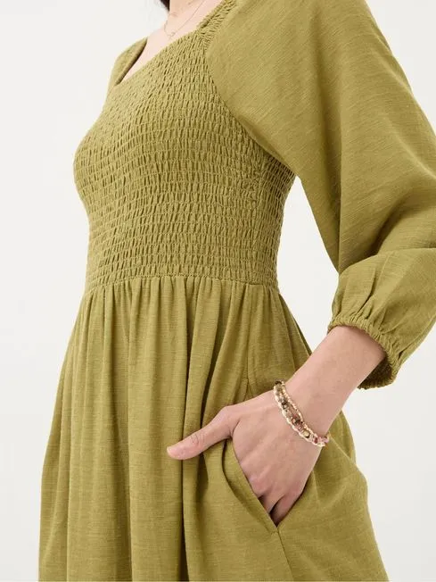 Women Fatface Dresses Adele Green Midi Dress With Linen Women Fatface Dresses Adele Green Midi Dress With Linen
