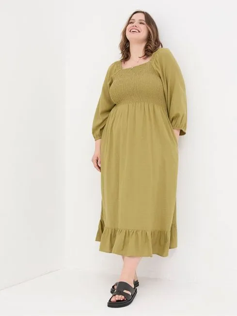Women Fatface Dresses Adele Green Midi Dress With Linen Women Fatface Dresses Adele Green Midi Dress With Linen