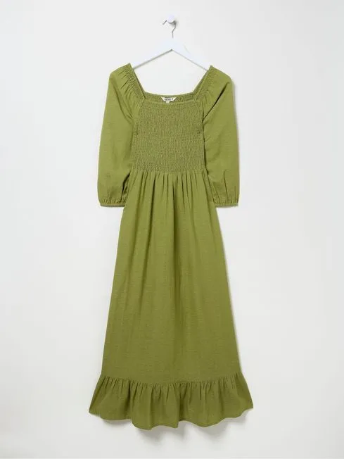 Women Fatface Dresses Adele Green Midi Dress With Linen Women Fatface Dresses Adele Green Midi Dress With Linen
