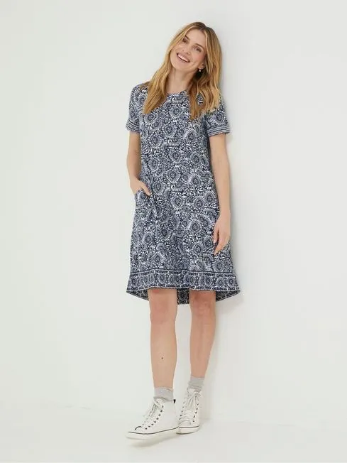 Women Fatface Dresses Blue Simone Batik Jersey Dress