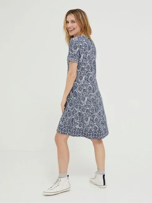 Women Fatface Dresses Blue Simone Batik Jersey Dress Women Fatface Dresses Blue Simone Batik Jersey Dress