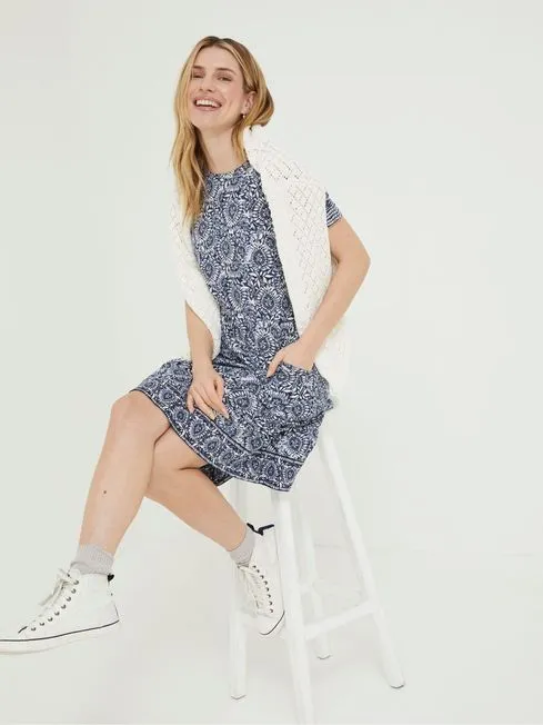 Women Fatface Dresses Blue Simone Batik Jersey Dress Women Fatface Dresses Blue Simone Batik Jersey Dress