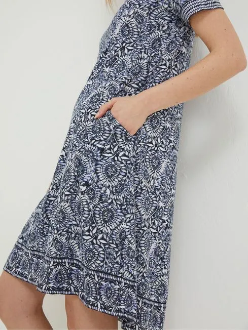 Women Fatface Dresses Blue Simone Batik Jersey Dress Women Fatface Dresses Blue Simone Batik Jersey Dress