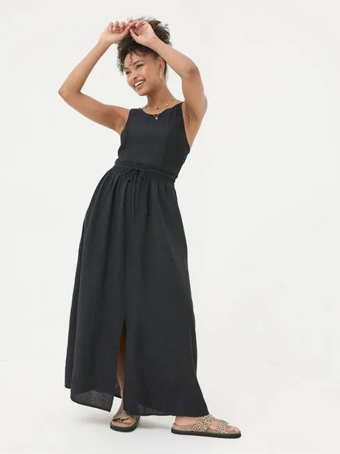 Women Fatface Dresses Carmen Black Maxi Dress With Linen