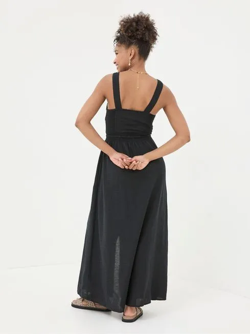 Women Fatface Dresses Carmen Black Maxi Dress With Linen