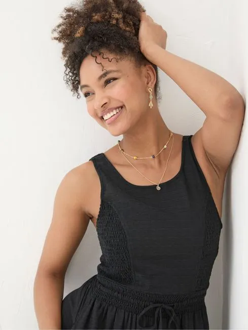 Women Fatface Dresses Carmen Black Maxi Dress With Linen
